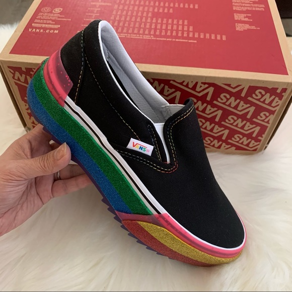 VANS NWT Classic Slip On S Black/Rainbow Glitter - Picture 2 of 9